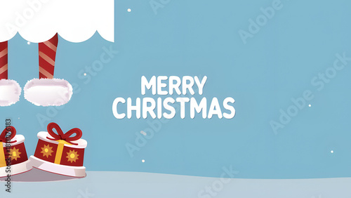 Christmas sale shopping banner with Santa snowman gift and winter landscape for holiday promotion poster header and online advertising design