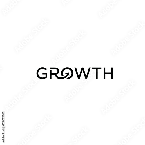 Growth logo featuring an arrow incorporated into the letter O in black and white.