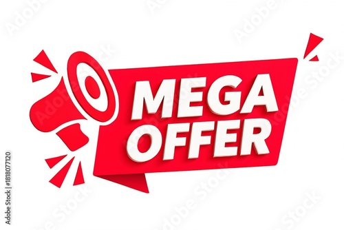 Bright red mega offer banner with megaphone illustration announcing a huge sale or promotion