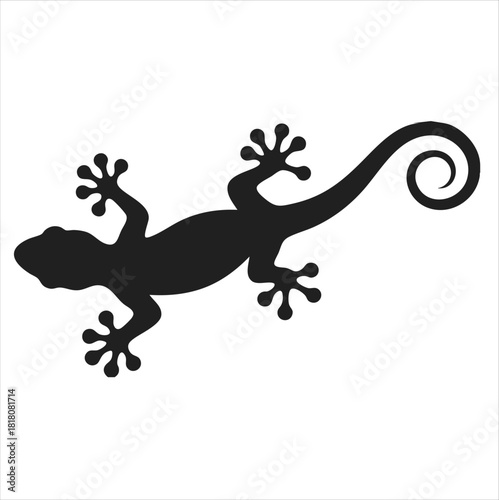A sleek, solid black vector silhouette illustration of a stylized gecko or lizard.  