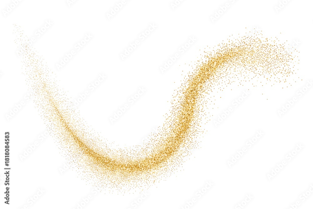 Fototapeta premium Golden glitter dust particle wave flowing on white background, abstract motion
