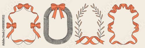 Decorative frames and borders made of ribbons and branches in orange hues Keywords: frame