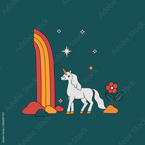 Unicorn by the Rainbow Waterfall kids coloring page