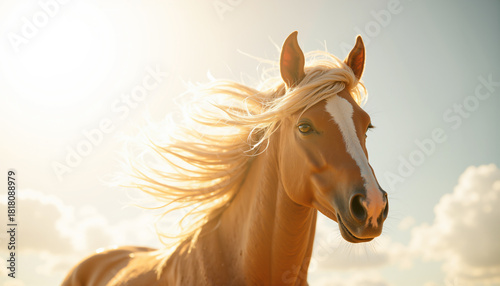 Golden backlit horse with flowing mane – Japanese zodiac “Horse” New Year theme
