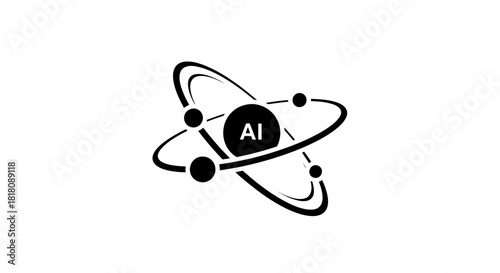 Artificial intelligence atom icon with transparent background
