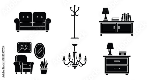 Furniture icons living room interior design vector illustration