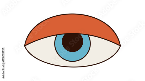 Groovy retro blue eye symbol in flat abstract patch style. Vintage pop accent combines y2k color and funky groovy element. Modern shape brings trendy feel to any contemporary creative project.