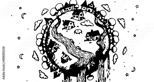 Magical Library with Floating Bottles of Human Emotions