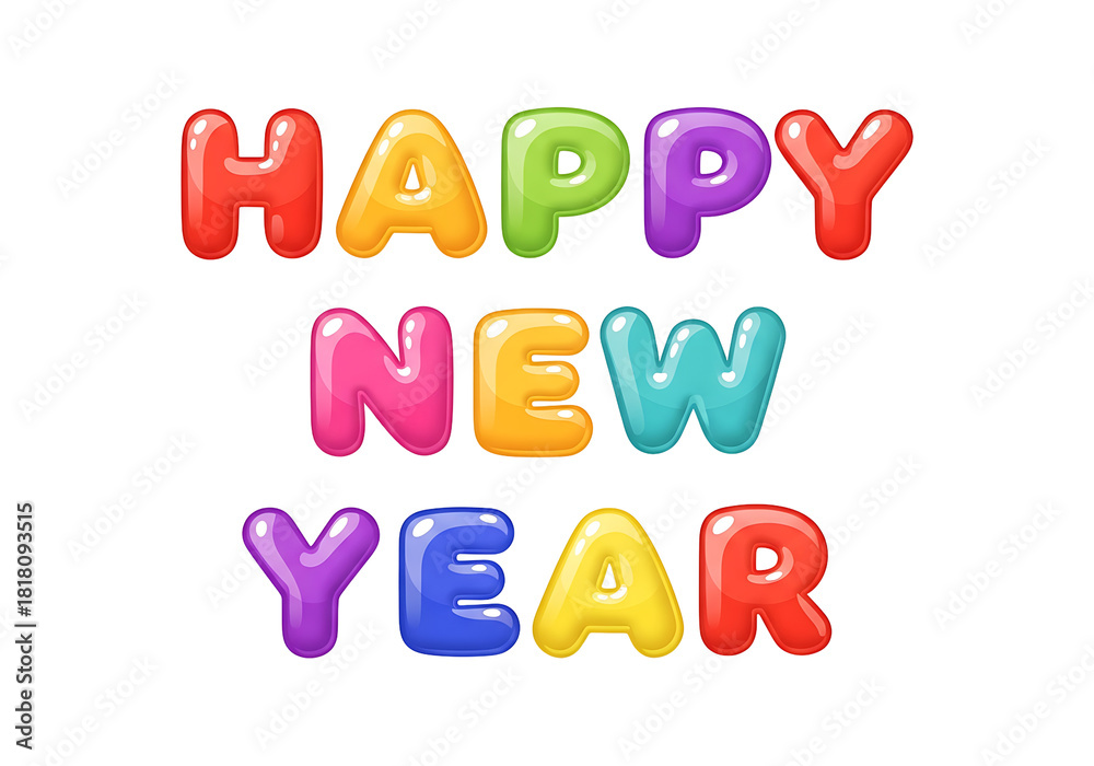 Naklejka premium Happy New Year Text In Colorful Balloons On Black Background With Transparent Background For Celebration