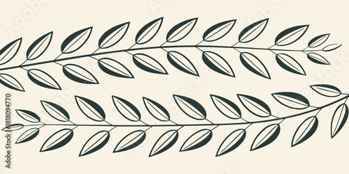 Stylized botanical illustration featuring repeating olive branch motifs on a neutral background