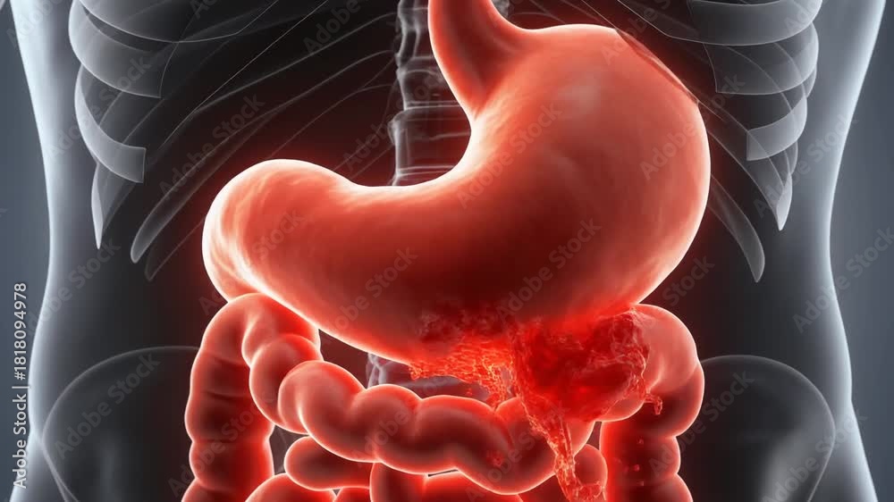 Detailed 3D medical illustration of the human digestive system ...