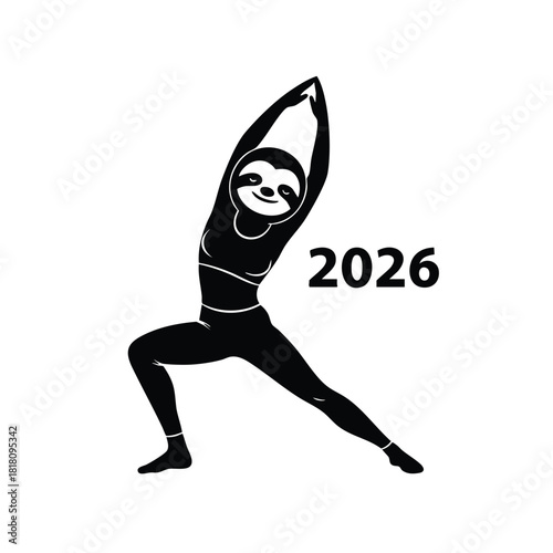 Sloth doing yoga ready for happy new year 2026 posture silhouette