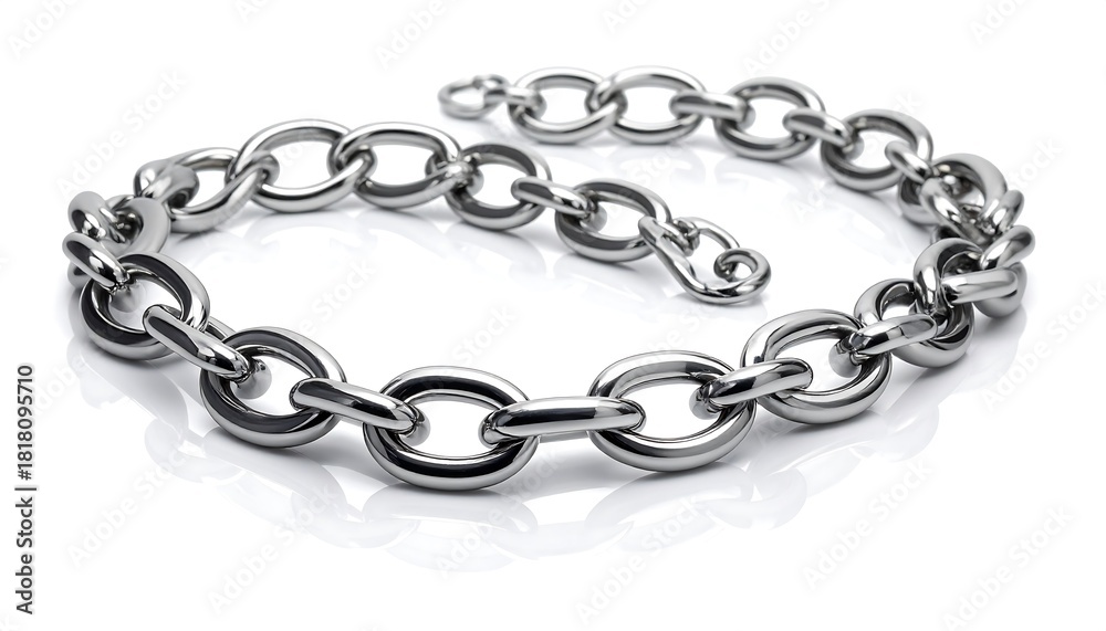 Obraz premium Polished metal chain bracelet with oval and round links