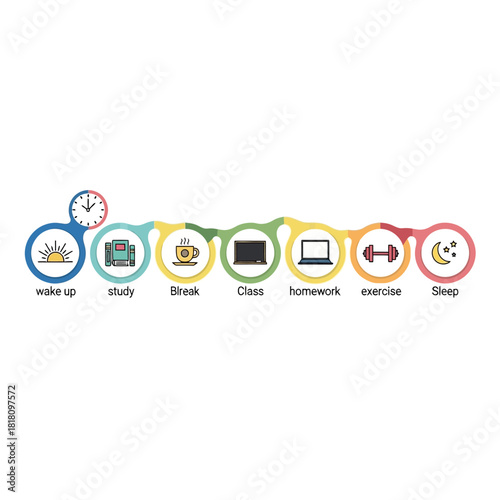 Daily Routine Infographic Showing Activities From Wake Up To Sleep.