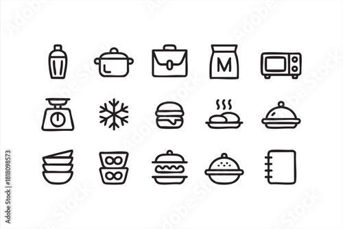 Kitchen and food prep vector pack with frozen, hot, and takeaway meal icons