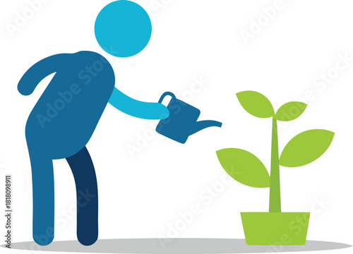Person tending to a young plant symbolizing growth and care
