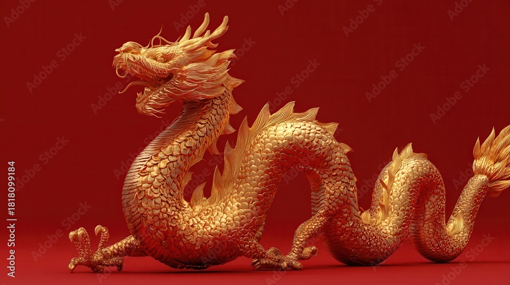 Obraz premium golden dragon entwined with the year 2026 on a red background 2026
