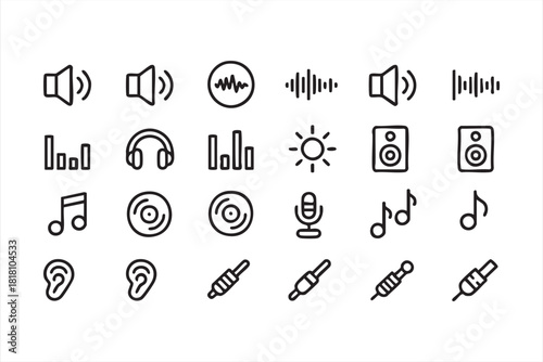 Headphones, records, and sound levels icons for streaming and media design