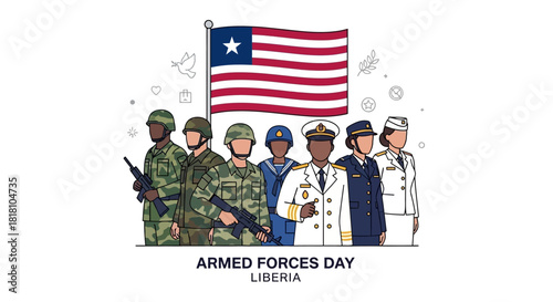 Liberia Armed Forces Day with Diverse Military Personnel Illustration