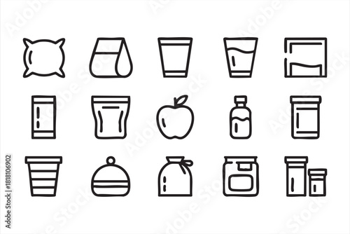 Line art containers and beverage symbols for packaging and retail graphics