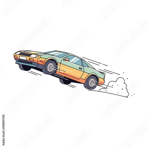 Retro Sports Car Drifting with Smoke Trail Illustration.