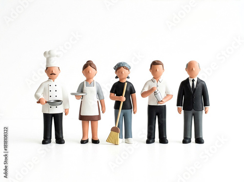 Eine Gruppe von fünf Personen die in der Gastronomie arbeiten