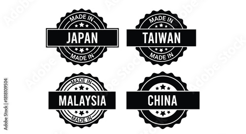 Made in japan taiwan malaysia china product label vector design set