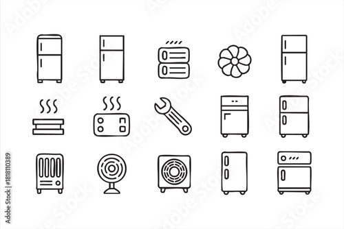 Home appliance and HVAC icon set for household, cooling and heating design