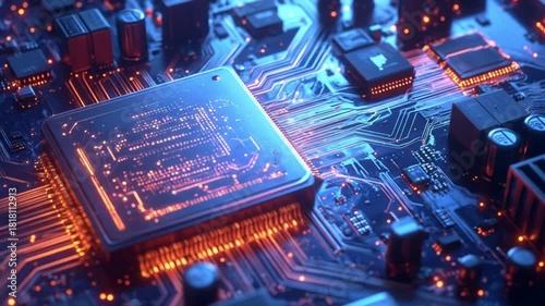 Abstract Visualization of a Microchip and Electronic Circuitry