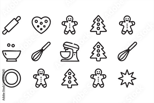 Festive baking tools and cookie shapes for Christmas cooking graphics