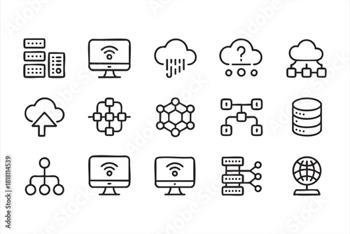 Distributed systems and cloud platform icons for digital architecture