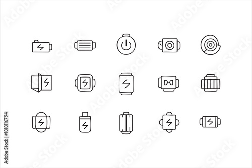 Clean line art energy icons for technology, engineering, and product UI