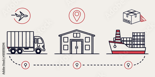 Global Logistics and Shipping Process warehouse vector