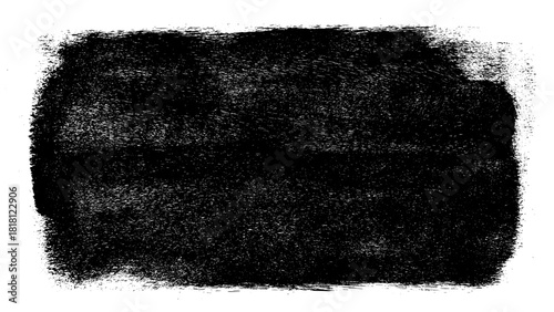 Black roller texture isolated on white background. Ink linocut. Abstract black grunge brush stroke. Hand-drawn artistic element with textured edges. Vector illustration, EPS 10.