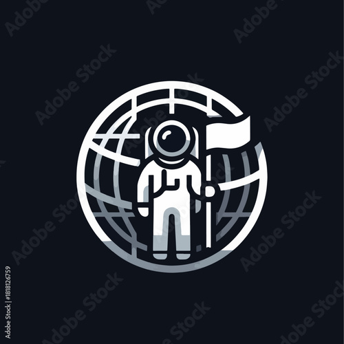Astronaut Planting Flag on Globe Symbolizing Space Exploration and Discovery.