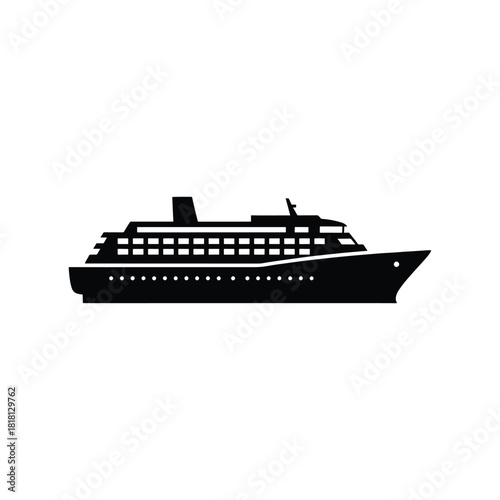 Solid black silhouette ship or boat icon on white background
