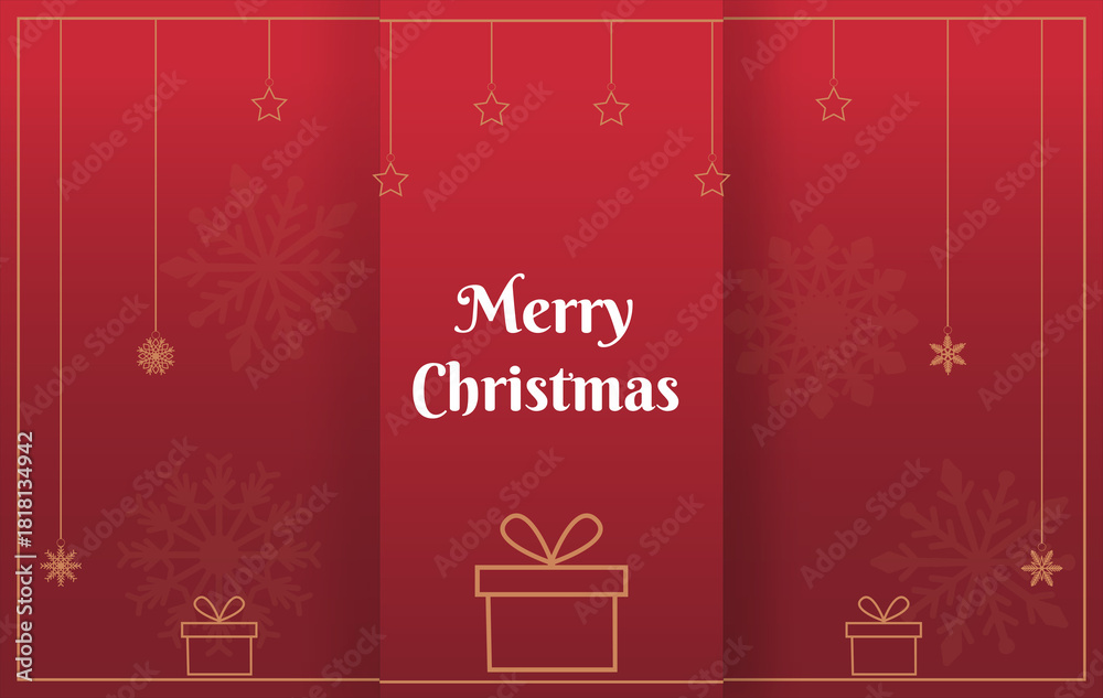 Fototapeta premium Christmas gold red star snow gift box landscape