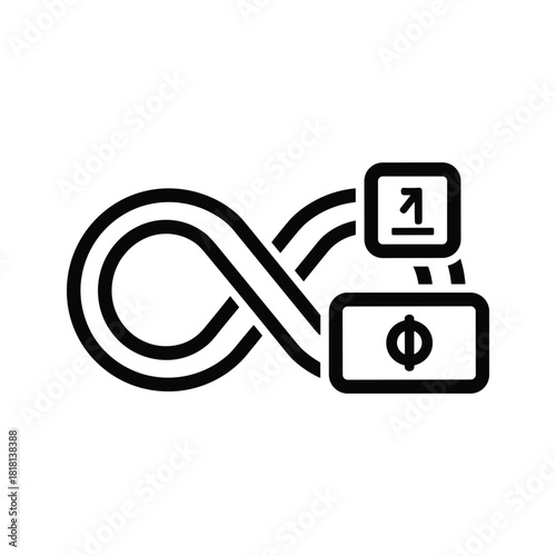 Black and white icon representing infinity loop with mathematical symbol and number one