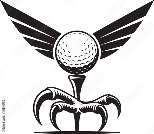 Golf Ball With Wings and Talon Holding Tee Sport Equipment Logo Design Concept