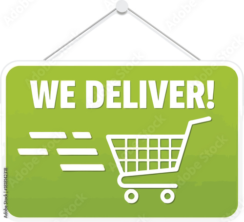 We deliver sign with fast shopping cart icon. online order, home delivery service banner