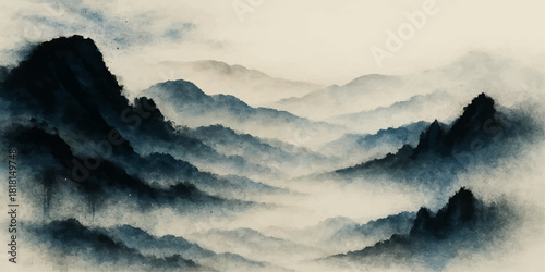 Beautiful mountain landscape with high mountains and blue sky, featuring a scenic cloudscape and sunlight through the weather