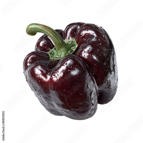 Dark purple bell pepper with water droplets