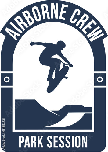 Airborne Crew Skateboard Park Session Graphic Design Vector Illustration 