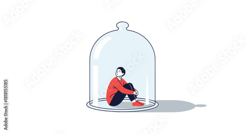 Feeling trapped? Escape isolation with this powerful illustration of a person under a glass dome, conveying loneliness and need for connection