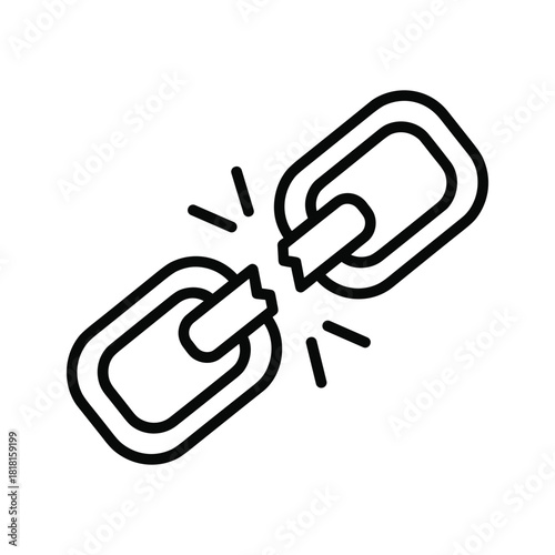 Broken chain link icon symbolizing disconnection, separation, or a failed connection isolated on