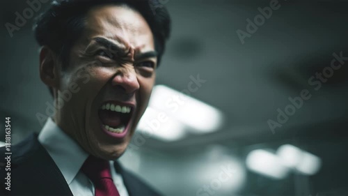 怒りをあらわにする日本人ビジネスマン