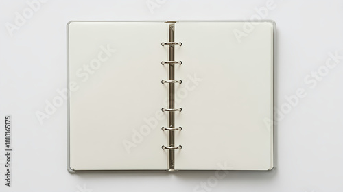 Open blank ring binder notebook mockup for writing and drawing on white background