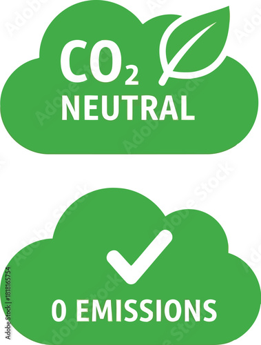 Green cloud icons for co2 neutral and zero emissions environmental sustainability eco friendly concepts vector
