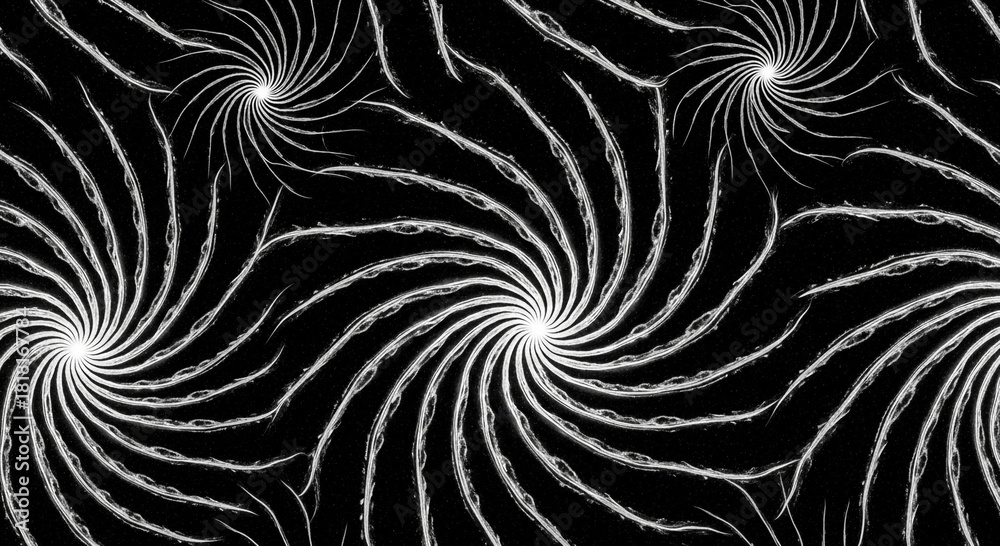 Fototapeta premium Abstract black and white seamless pattern with swirling vortex lines
