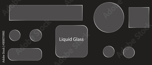 Liquid Glass UI Elements Set, Dark Glassmorphism Shapes